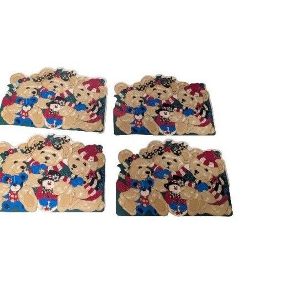 Vtg. Set of 8  B & C Vinyl Placemats Christmas Themed Bears - Picture 3 of 16